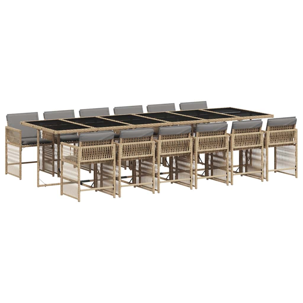 vidaXL 13 Piece Garden Dining Set with Cushions Mix Beige Poly Rattan 2