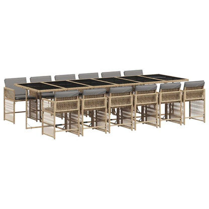 vidaXL 13 Piece Garden Dining Set with Cushions Mix Beige Poly Rattan 2