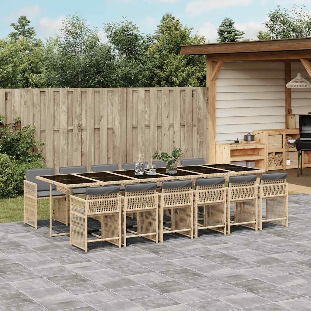 vidaXL 13 Piece Garden Dining Set with Cushions Mix Beige Poly Rattan 1