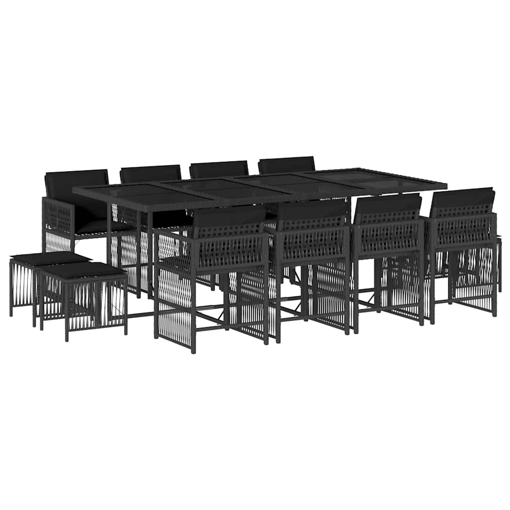 vidaXL 13 Piece Garden Dining Set with Cushions Black Poly Rattan 2