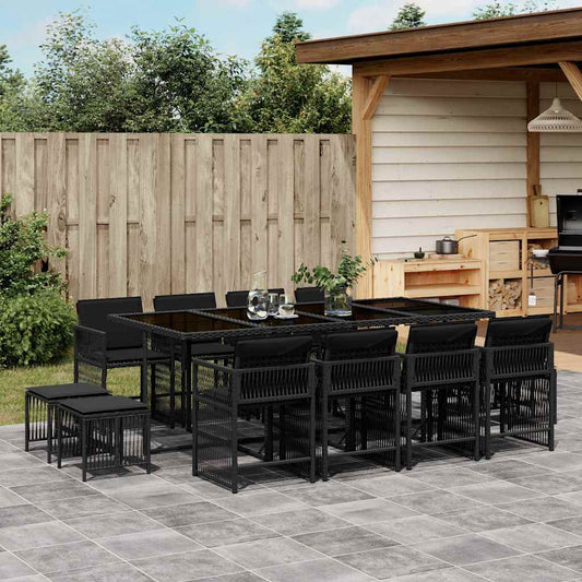vidaXL 13 Piece Garden Dining Set with Cushions Black Poly Rattan 1