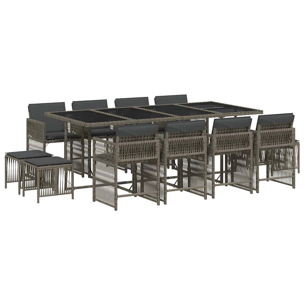 vidaXL 13 Piece Garden Dining Set with Cushions Grey Poly Rattan 2