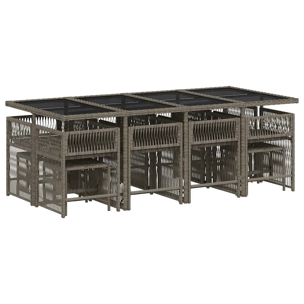 vidaXL 13 Piece Garden Dining Set with Cushions Grey Poly Rattan 5