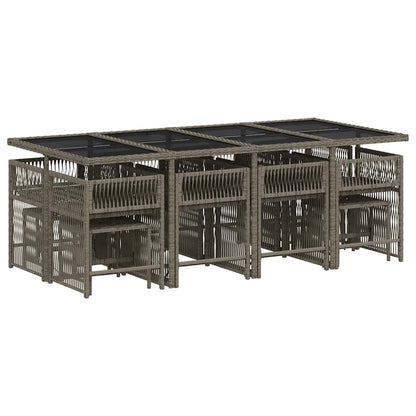 vidaXL 13 Piece Garden Dining Set with Cushions Grey Poly Rattan 5