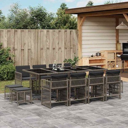 vidaXL 13 Piece Garden Dining Set with Cushions Grey Poly Rattan 1