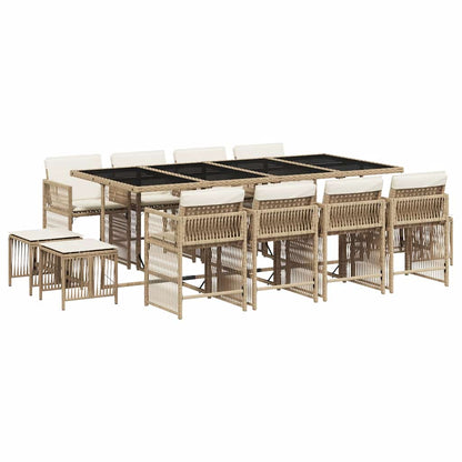 vidaXL 13 Piece Garden Dining Set with Cushions Beige Poly Rattan 2