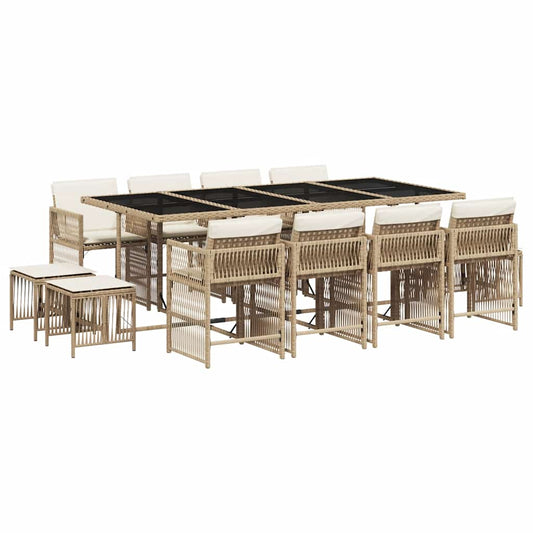 13 Piece Garden Dining Set with Cushions Poly Rattan 12 Beige