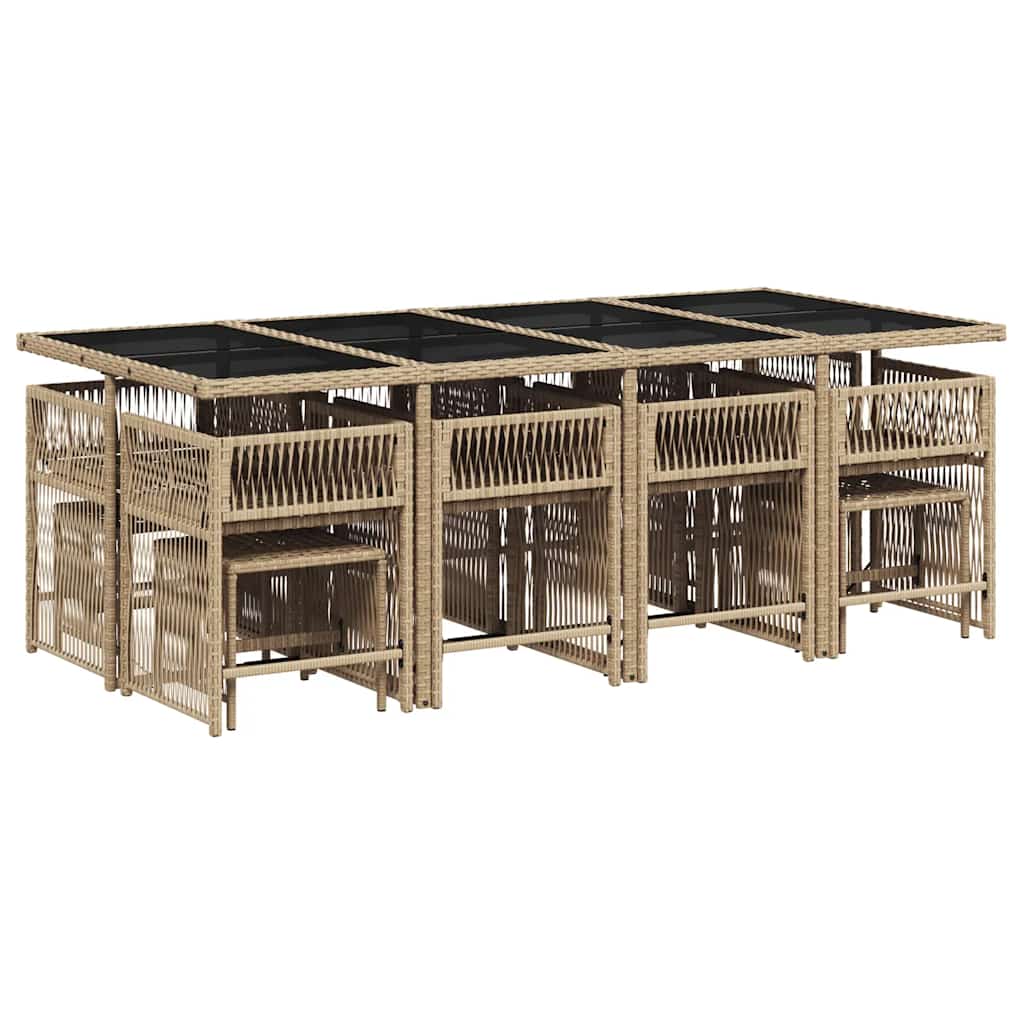 vidaXL 13 Piece Garden Dining Set with Cushions Beige Poly Rattan 3