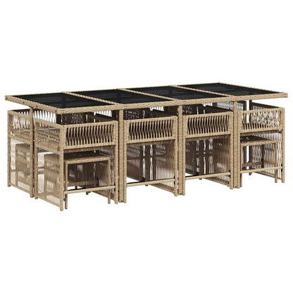 vidaXL 13 Piece Garden Dining Set with Cushions Beige Poly Rattan 3
