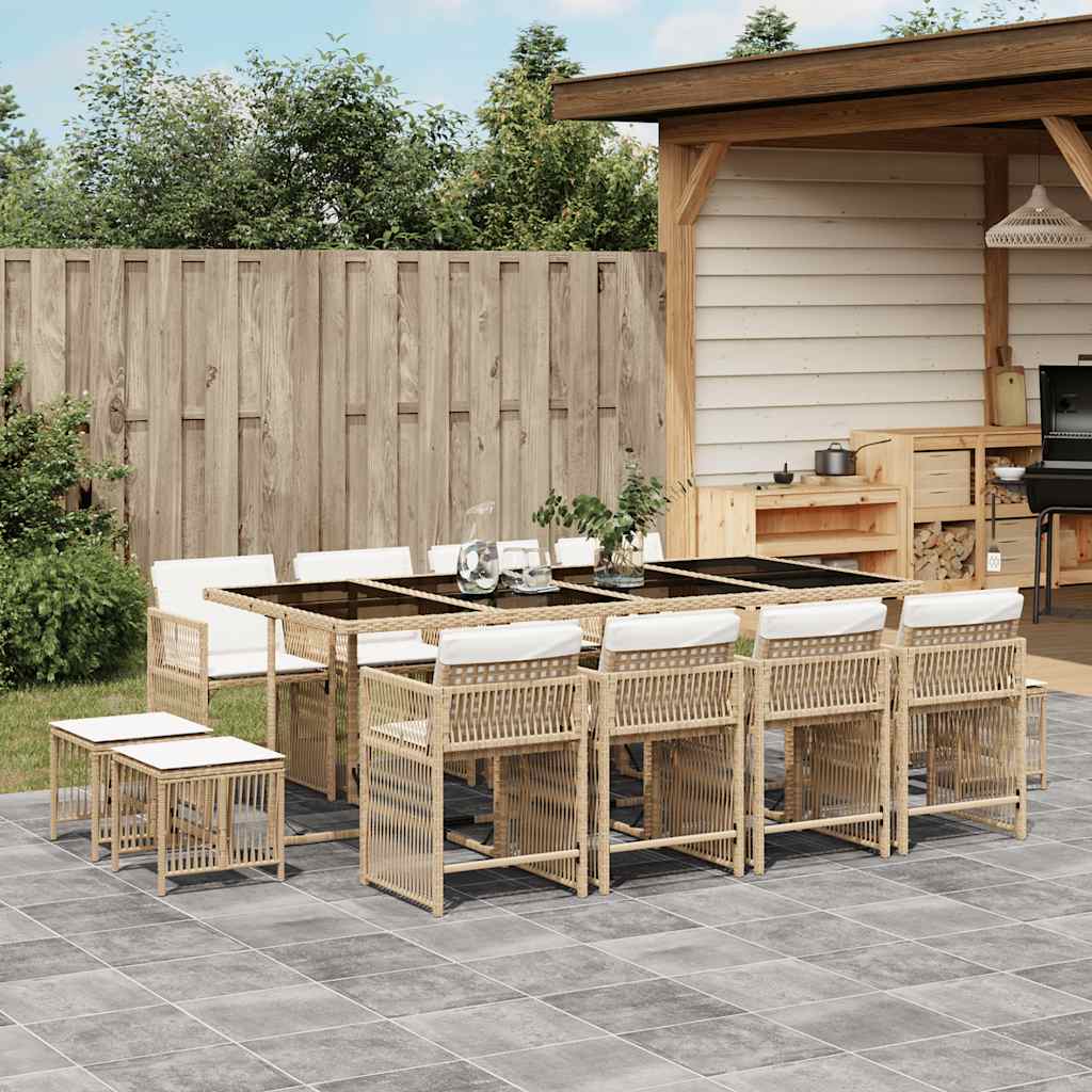 vidaXL 13 Piece Garden Dining Set with Cushions Beige Poly Rattan 1