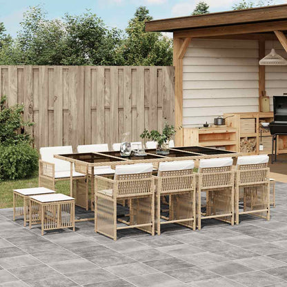 vidaXL 13 Piece Garden Dining Set with Cushions Beige Poly Rattan 1