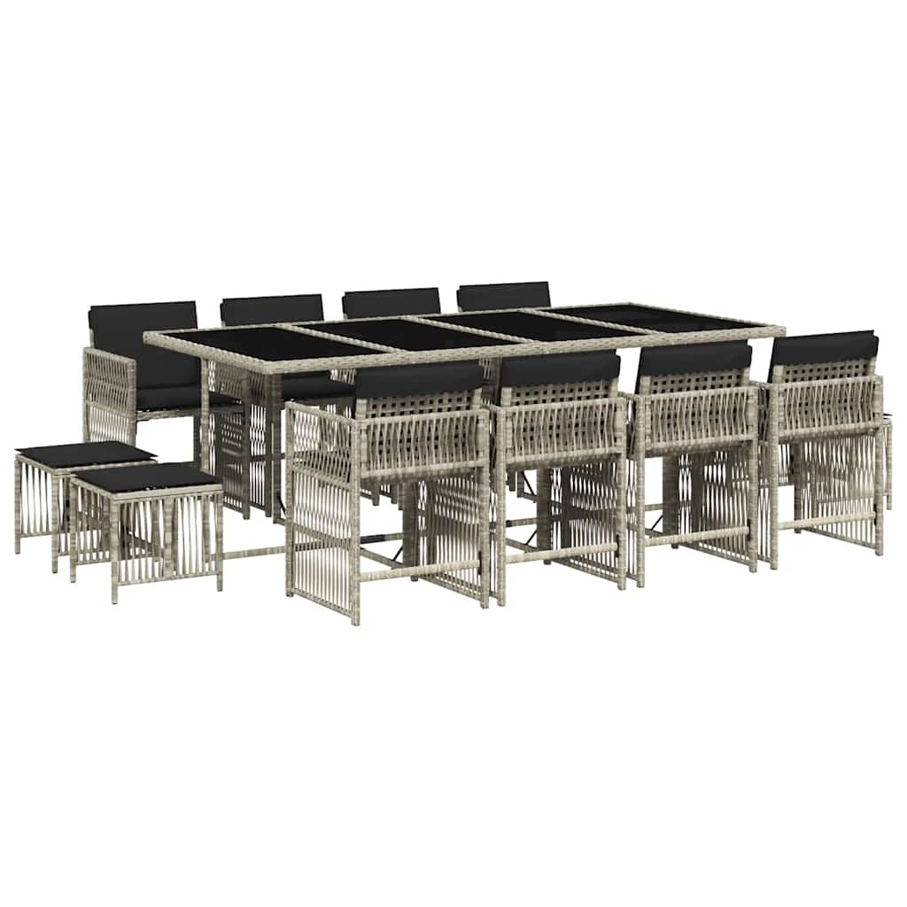 vidaXL 13 Piece Garden Dining Set with Cushions Light Grey Poly Rattan 2