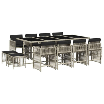 vidaXL 13 Piece Garden Dining Set with Cushions Light Grey Poly Rattan 2