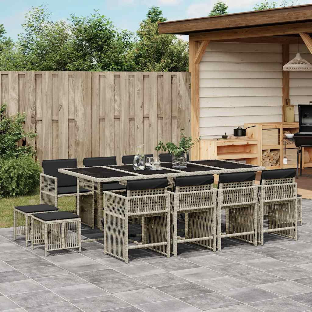 vidaXL 13 Piece Garden Dining Set with Cushions Light Grey Poly Rattan 1