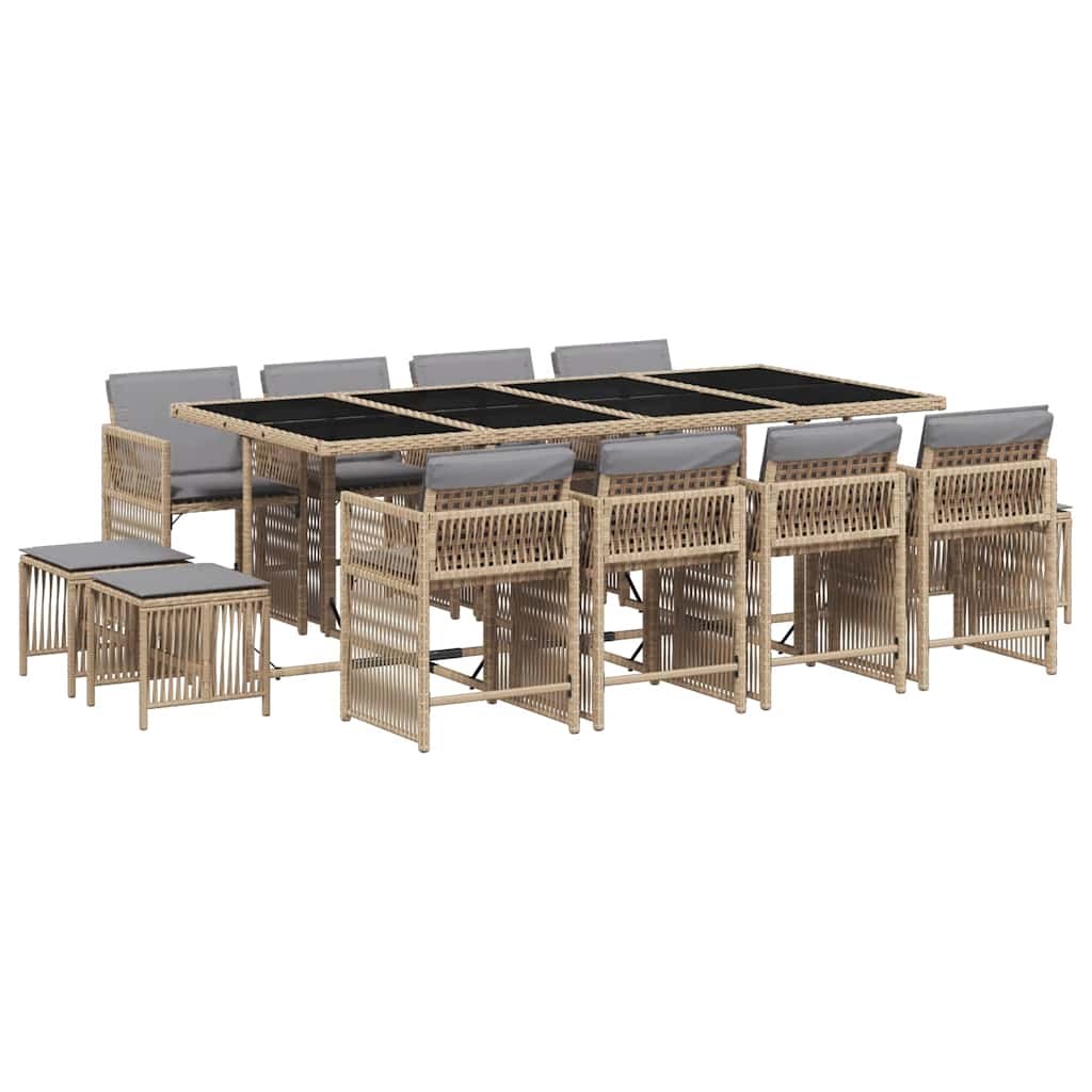 vidaXL 13 Piece Garden Dining Set with Cushions Mix Beige Poly Rattan 2
