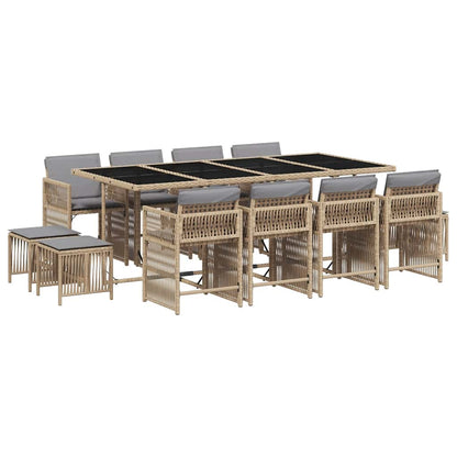 vidaXL 13 Piece Garden Dining Set with Cushions Mix Beige Poly Rattan 2