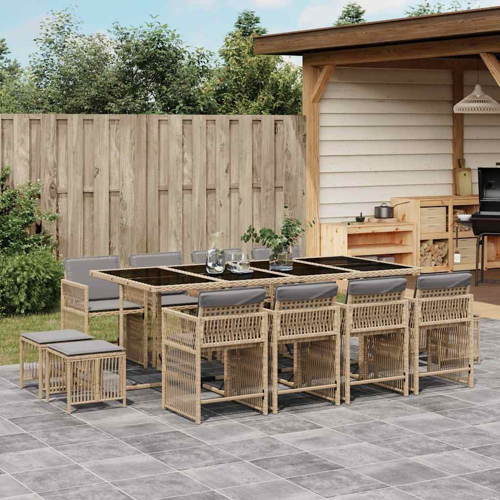 vidaXL 13 Piece Garden Dining Set with Cushions Mix Beige Poly Rattan