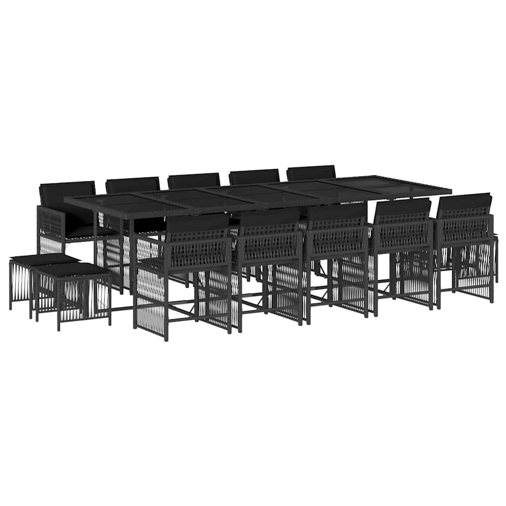 vidaXL 15 Piece Garden Dining Set with Cushions Black Poly Rattan 2