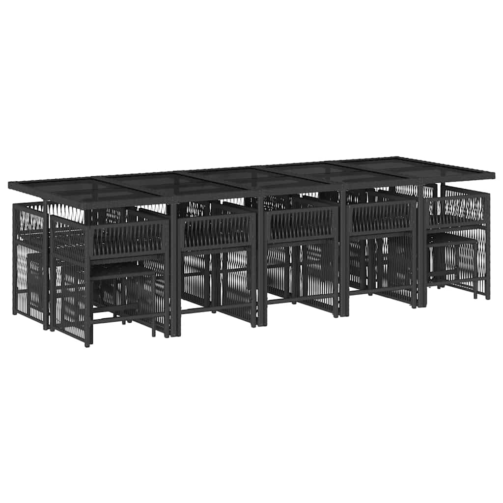 vidaXL 15 Piece Garden Dining Set with Cushions Black Poly Rattan 3