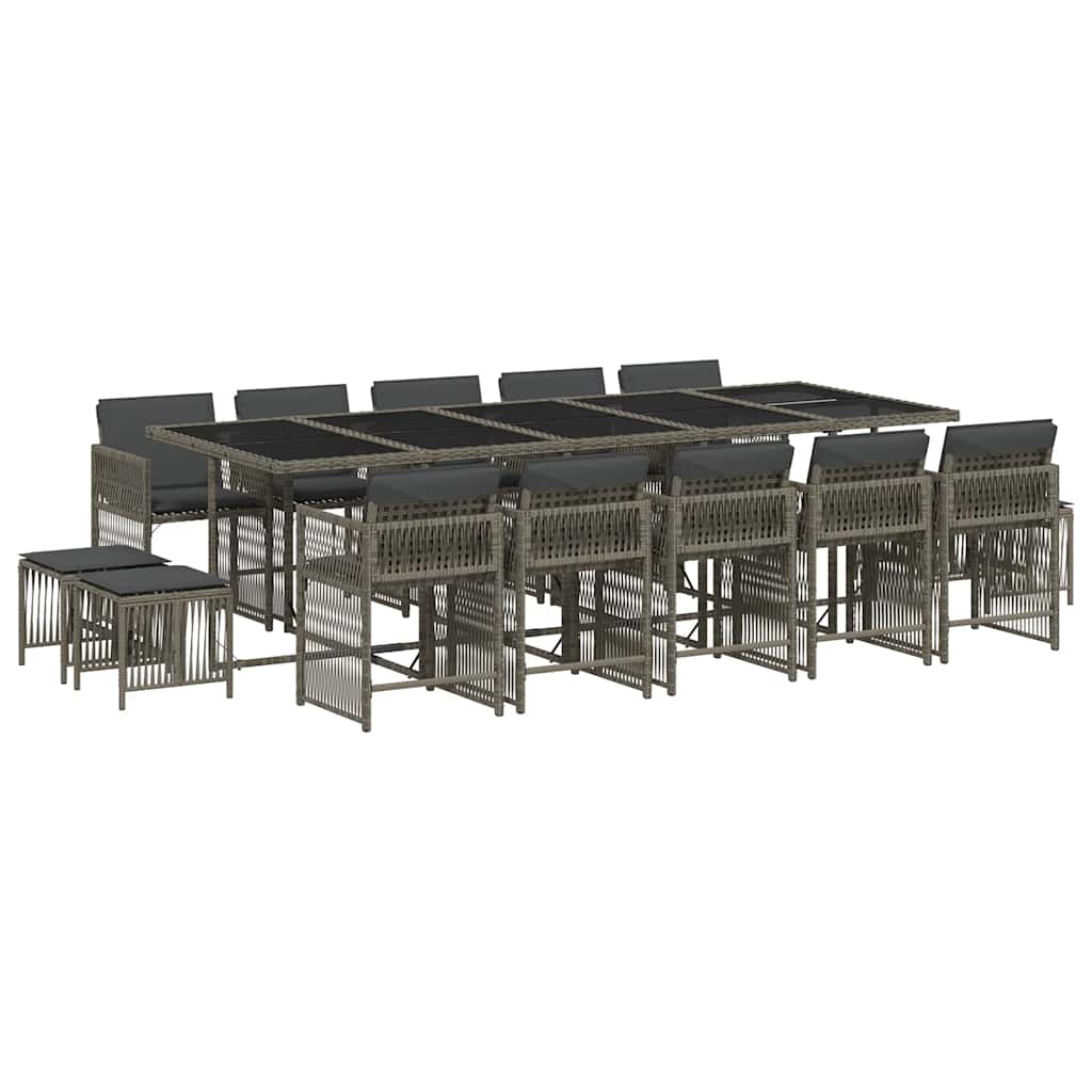 vidaXL 15 Piece Garden Dining Set with Cushions Grey Poly Rattan 2
