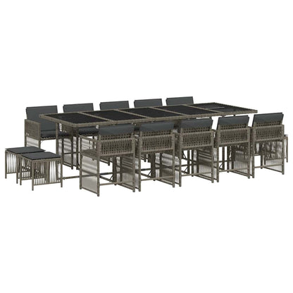 vidaXL 15 Piece Garden Dining Set with Cushions Grey Poly Rattan 2