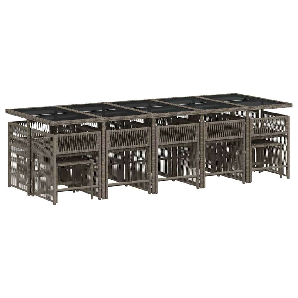 vidaXL 15 Piece Garden Dining Set with Cushions Grey Poly Rattan 3