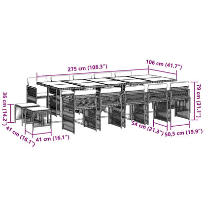 vidaXL 15 Piece Garden Dining Set with Cushions Grey Poly Rattan 6