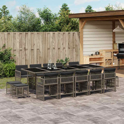 vidaXL 15 Piece Garden Dining Set with Cushions Grey Poly Rattan 1