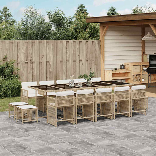 15 Piece Garden Dining Set with Cushions Poly Rattan 14 Beige