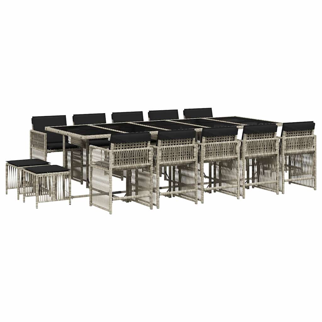 vidaXL 15 Piece Garden Dining Set with Cushions Light Grey Poly Rattan 2