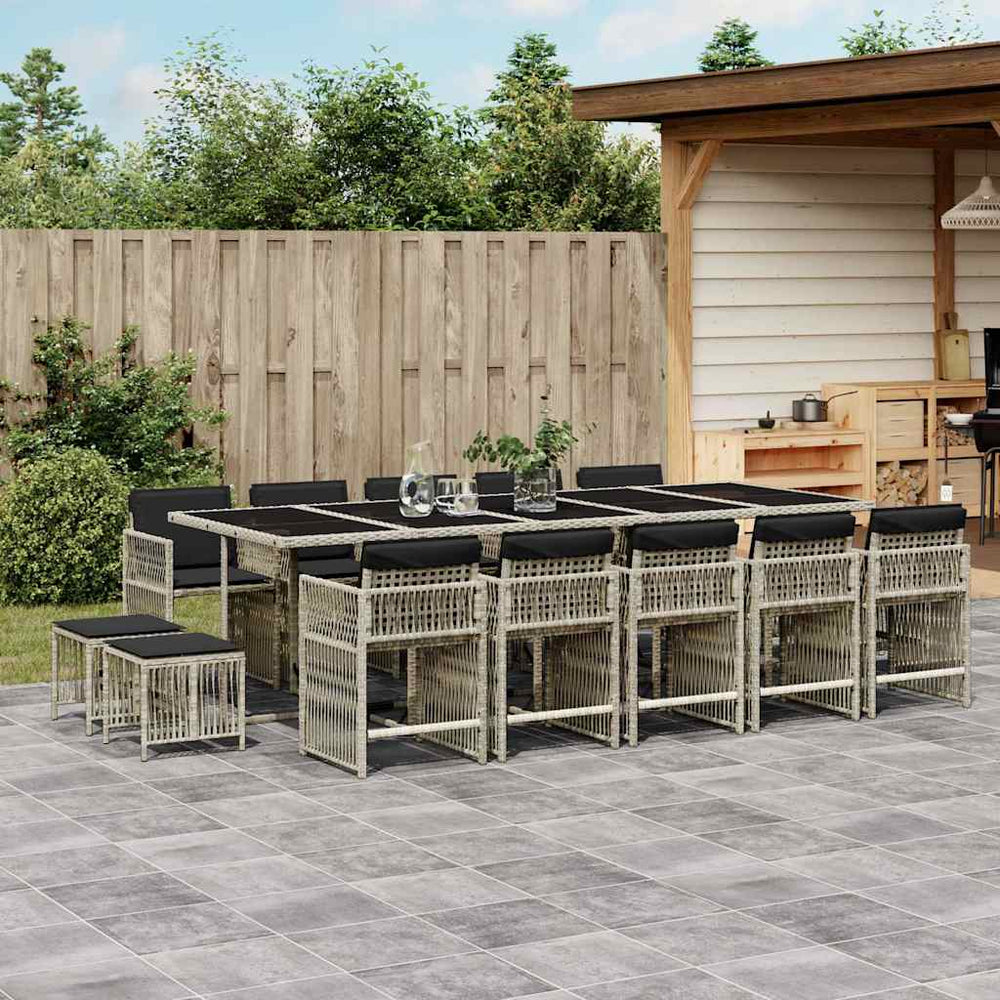 vidaXL 15 Piece Garden Dining Set with Cushions Light Grey Poly Rattan