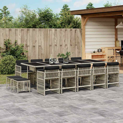 vidaXL 15 Piece Garden Dining Set with Cushions Light Grey Poly Rattan 1