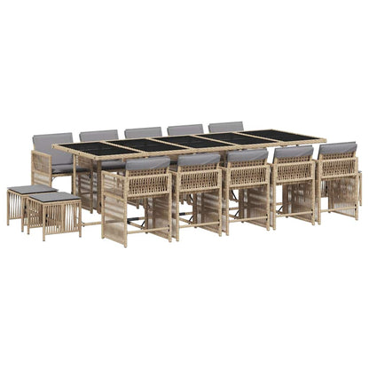 vidaXL 15 Piece Garden Dining Set with Cushions Mix Beige Poly Rattan 2