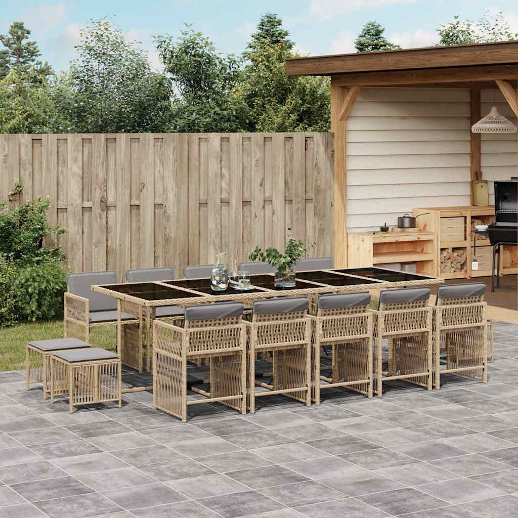 vidaXL 15 Piece Garden Dining Set with Cushions Mix Beige Poly Rattan 1