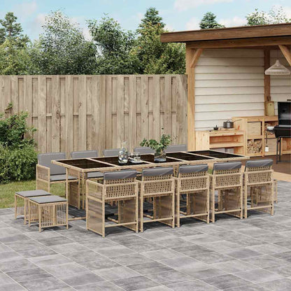 vidaXL 15 Piece Garden Dining Set with Cushions Mix Beige Poly Rattan 1