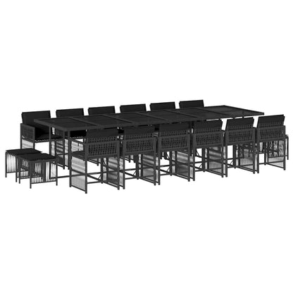 vidaXL 17 Piece Garden Dining Set with Cushions Black Poly Rattan 2