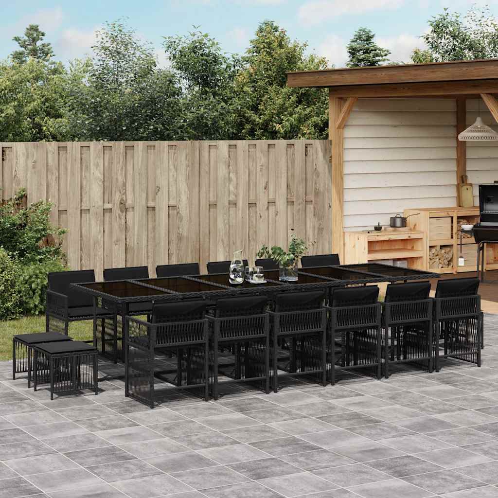 vidaXL 17 Piece Garden Dining Set with Cushions Black Poly Rattan 1