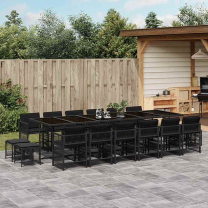 vidaXL 17 Piece Garden Dining Set with Cushions Black Poly Rattan 1
