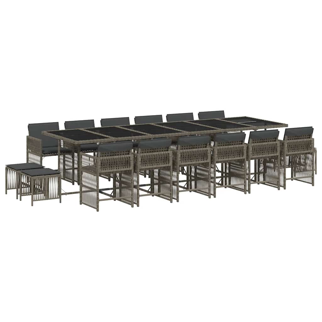 vidaXL 17 Piece Garden Dining Set with Cushions Grey Poly Rattan 2
