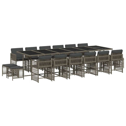 vidaXL 17 Piece Garden Dining Set with Cushions Grey Poly Rattan 2
