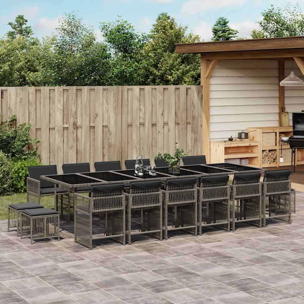 vidaXL 17 Piece Garden Dining Set with Cushions Grey Poly Rattan 1
