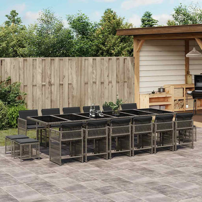 vidaXL 17 Piece Garden Dining Set with Cushions Grey Poly Rattan 1
