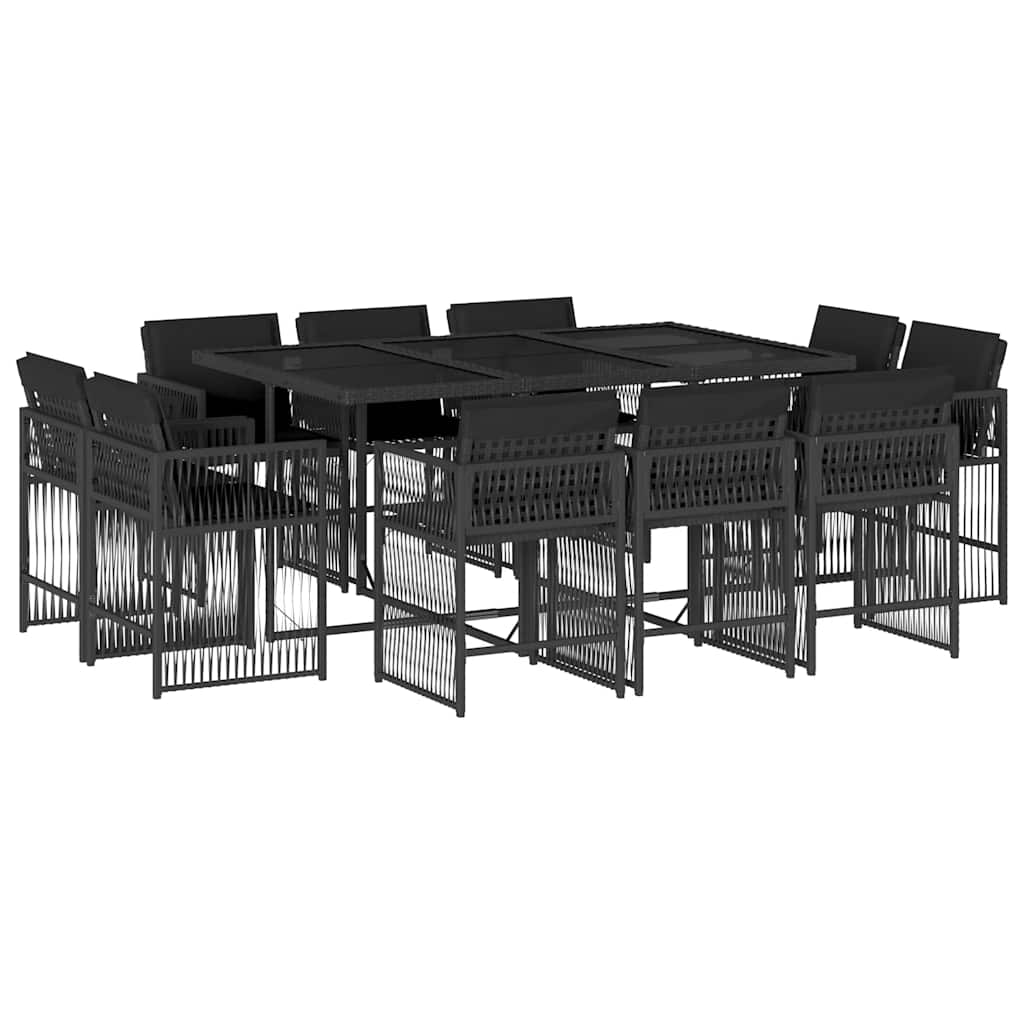 vidaXL 11 Piece Garden Dining Set with Cushions Black Poly Rattan 2