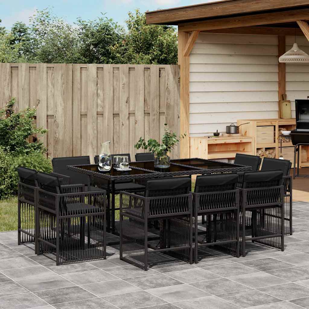 vidaXL 11 Piece Garden Dining Set with Cushions Black Poly Rattan 1