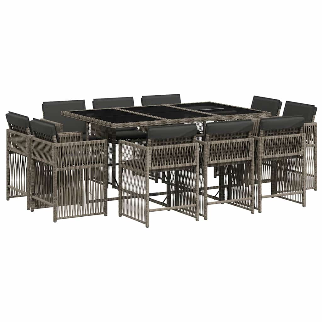 vidaXL 11 Piece Garden Dining Set with Cushions Grey Poly Rattan 2