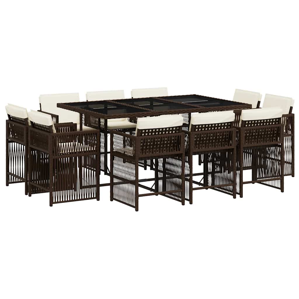 vidaXL 11 Piece Garden Dining Set with Cushions Brown Poly Rattan 2