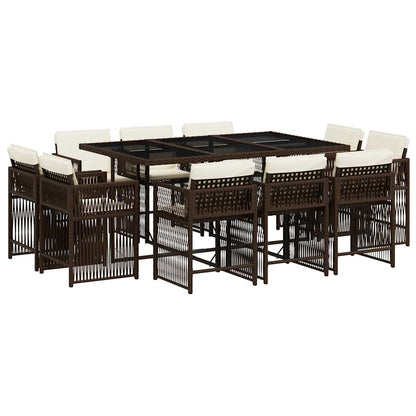 vidaXL 11 Piece Garden Dining Set with Cushions Brown Poly Rattan 2
