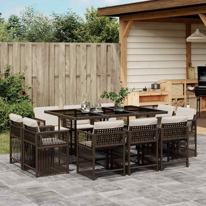 vidaXL 11 Piece Garden Dining Set with Cushions Brown Poly Rattan 1
