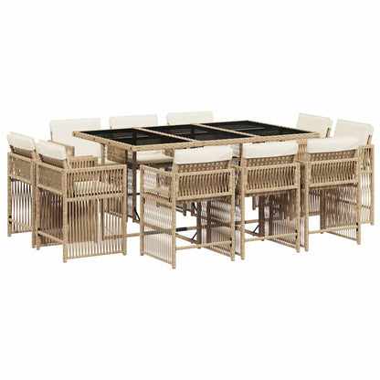 vidaXL 11 Piece Garden Dining Set with Cushions Beige Poly Rattan 2