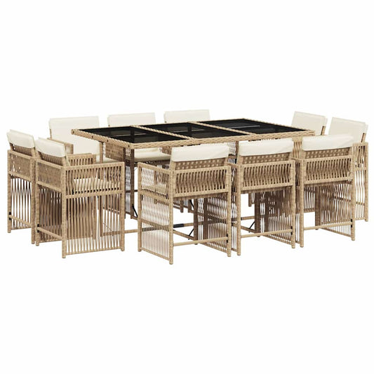 vidaXL 11 Piece Garden Dining Set with Cushions Beige Poly Rattan 2